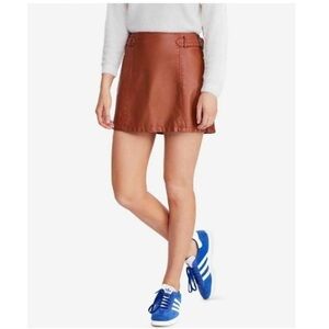 Free People Charli Brown Leather Mini Skirt Size 6